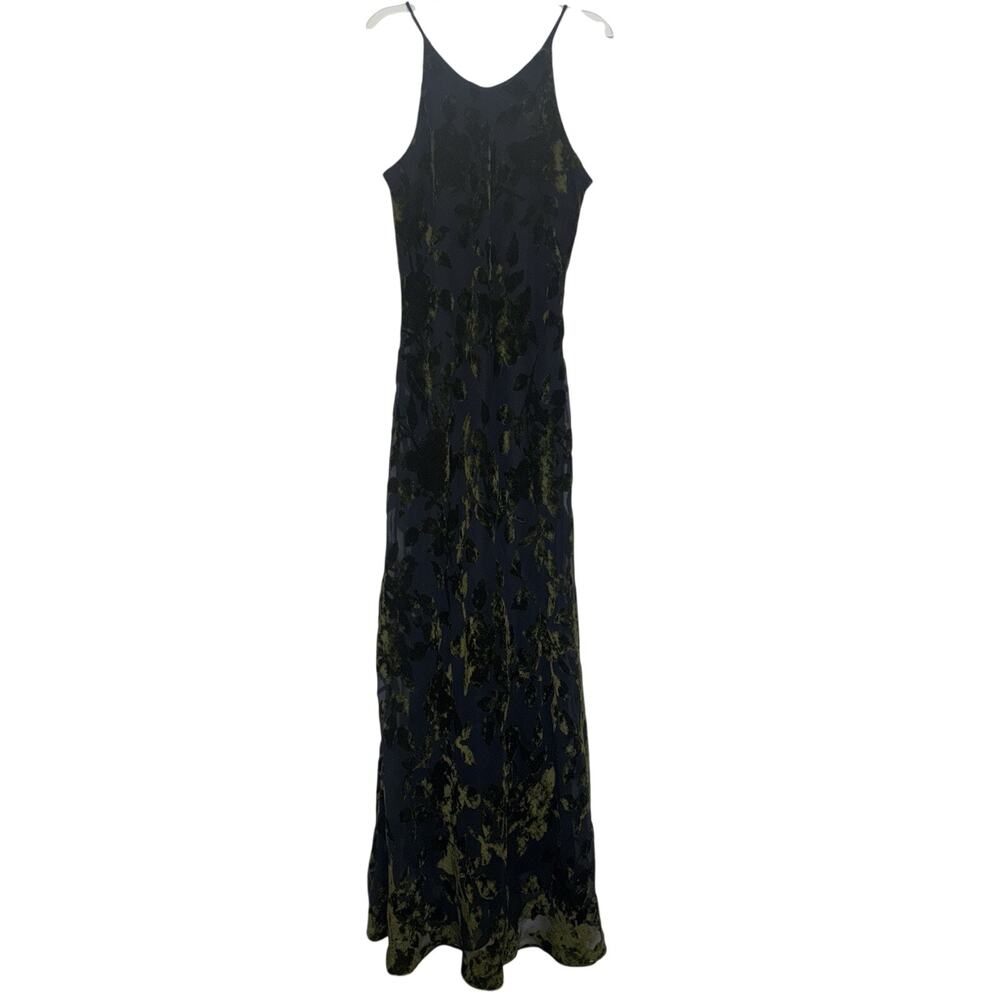 Vtg 90s Green Black Velvet Burnout Mesh Maxi Gown XS Dark Romantic Witchy
